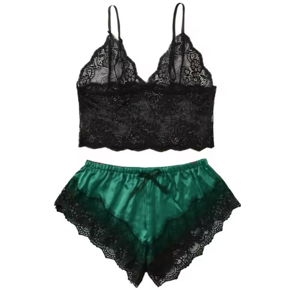 Lace satin sexy night set